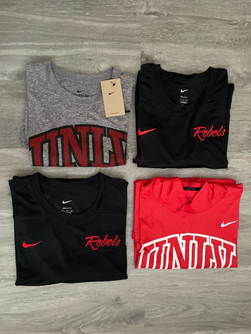 Lot of 4 Nike Dri-FIT Mens XL UNLV Rebels Football Tops- 2 Long/2 Short Sleeve